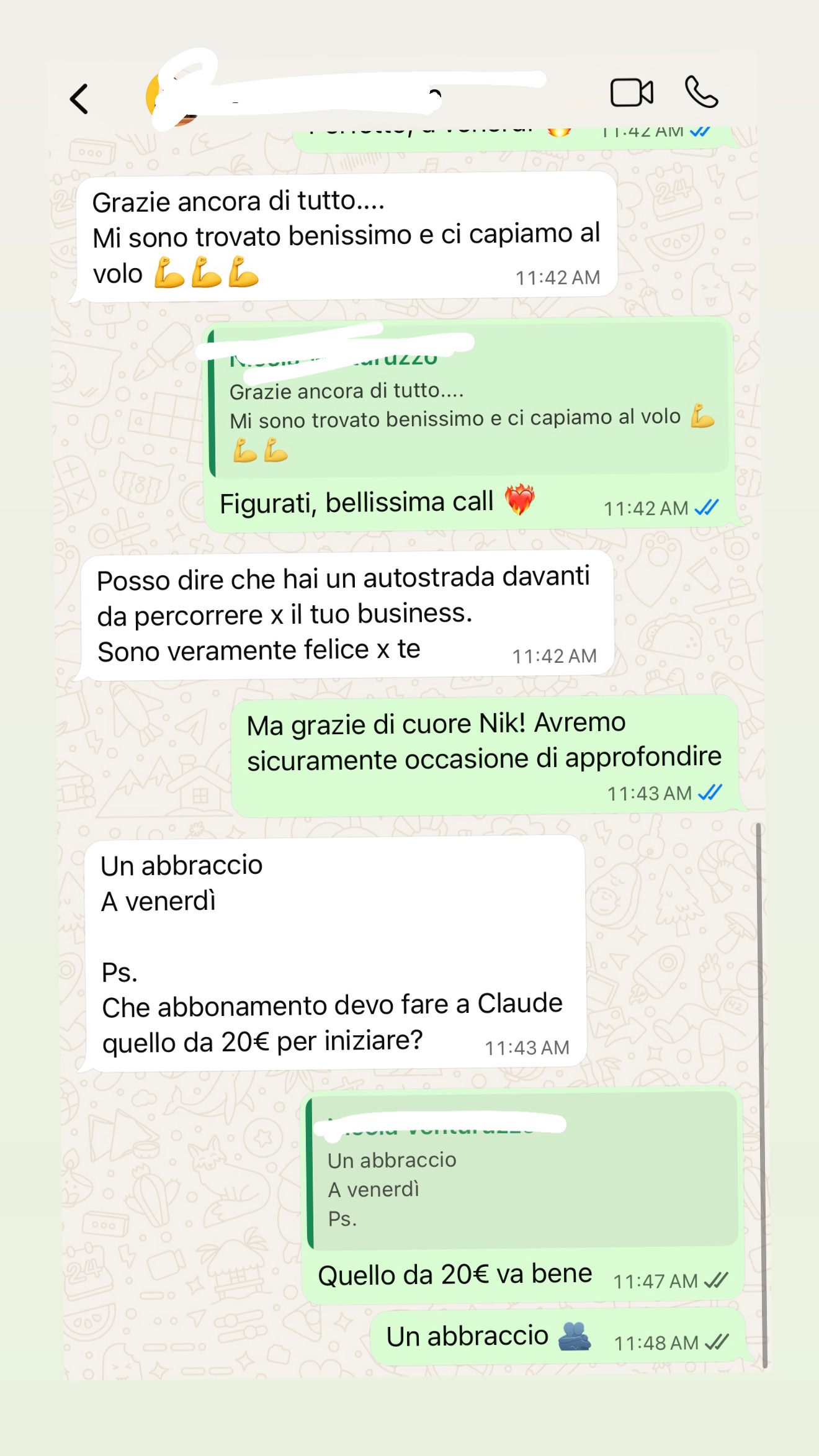 Cliente entusiasta dopo la call che chiede come iniziare con Claude per il percorso Scalers