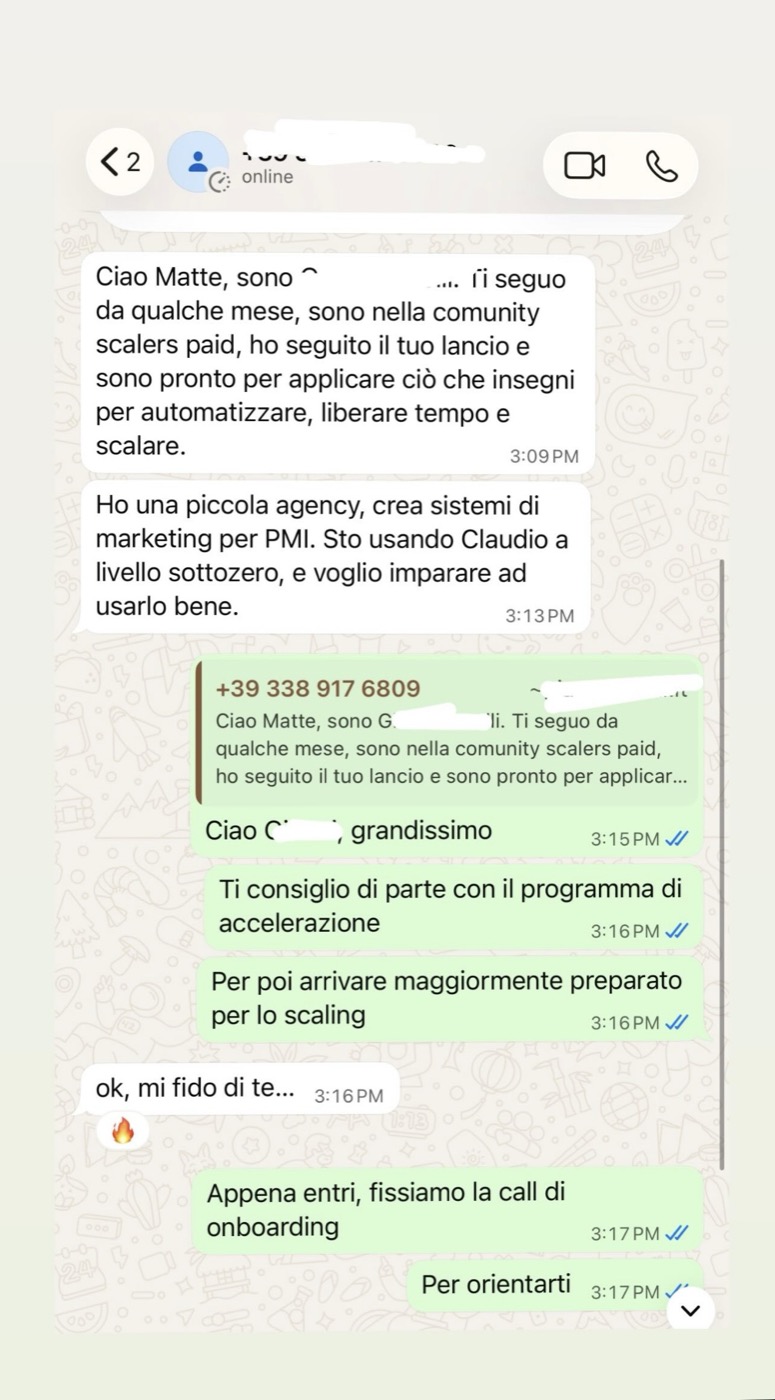 Membro Scalers paid che ha scelto di iniziare il programma di accelerazione